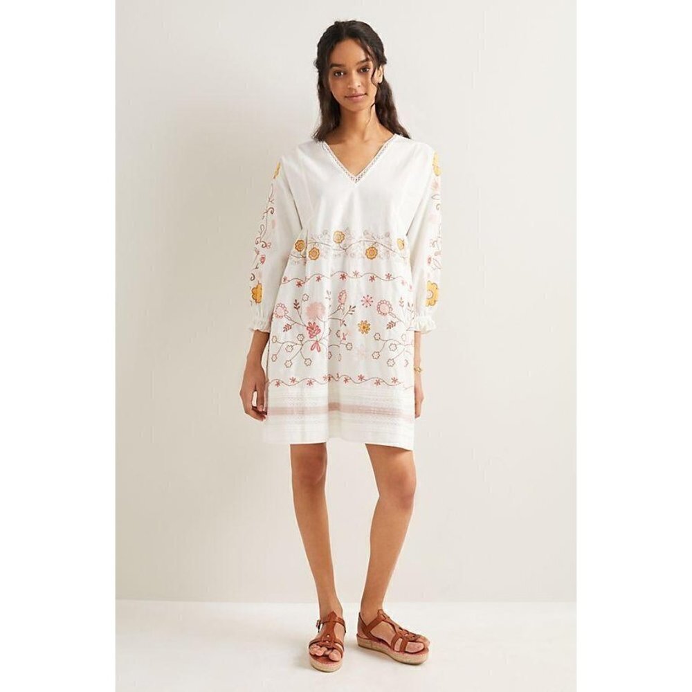 Anthropologie Forever That Girl Martha Embroidered Mini Dress XS white